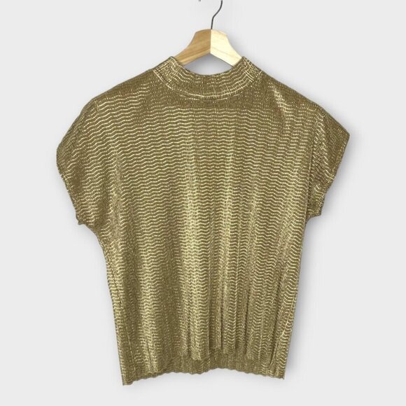 TanJay Tops - 🦜 TanJay Gold Short Sleeve Top Size Petite Large PL Party Holiday